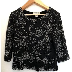 Lauren Michelle Black and White Textured Embroider
